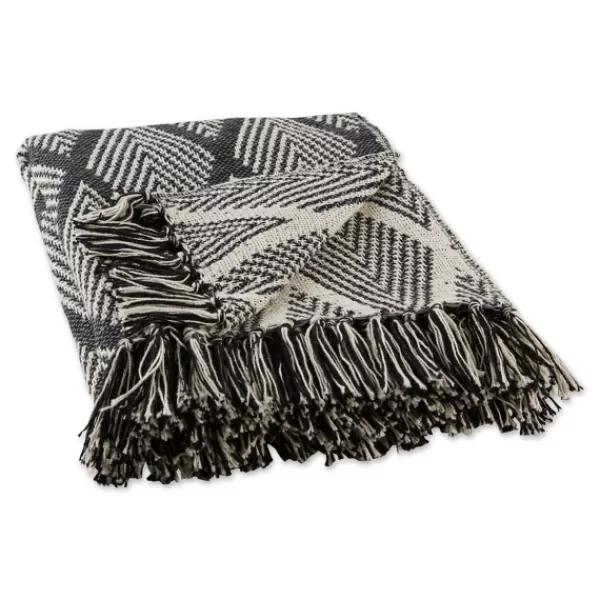 Blankets & Throws-Kirkland's Home Diamond Fringe Throw Black