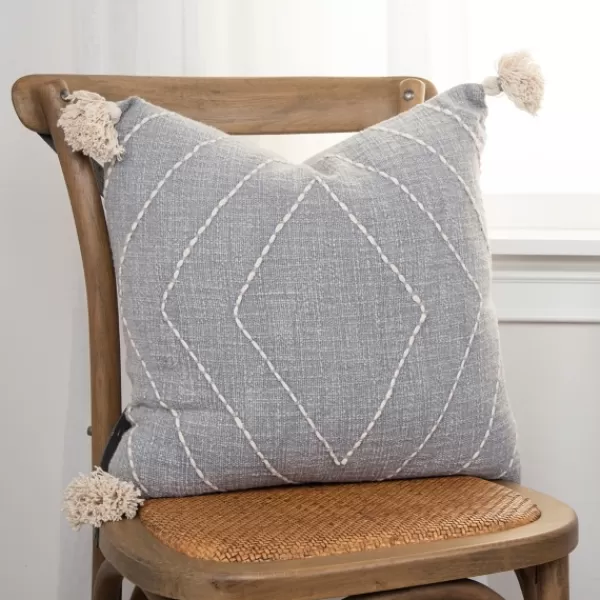 Pillows-Kirkland's Home Diamond Kantha Stitched Throw Pillow Gray