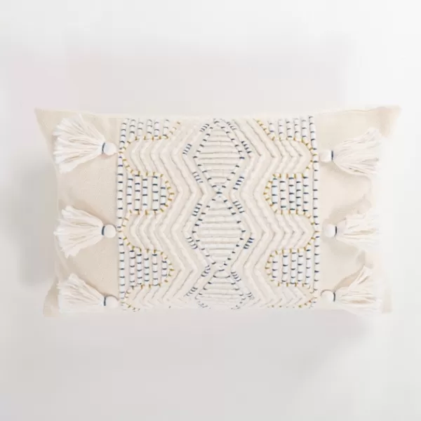 Pillows-Kirkland's Home Diamond Tassels Lumbar Pillow Ivory