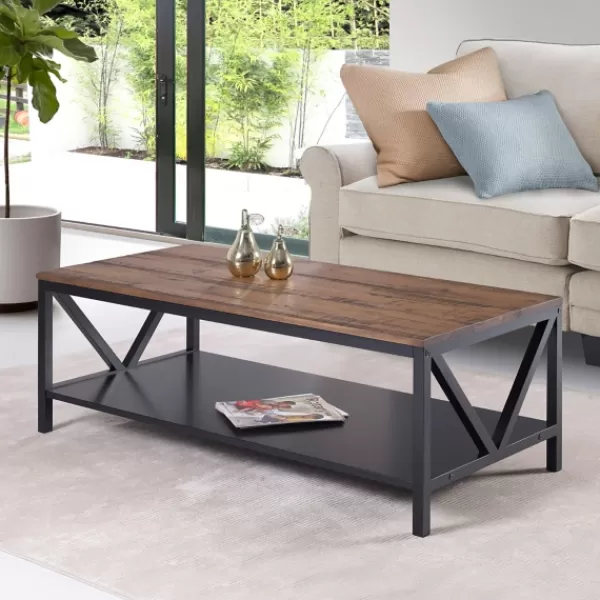 Coffee Tables-Kirkland's Home Distressed Barnwood Coffee Table Black