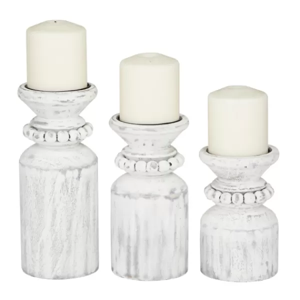 Candle Holders-Kirkland's Home Distressed Beaded Candle Holders, Set Of 3 White