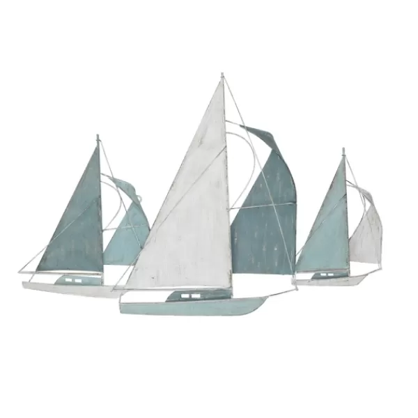 Wall Plaques-Kirkland's Home Distressed Blue Sailboats Wall Sculpture Blue/White