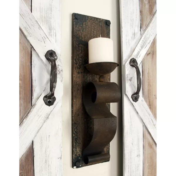 Sconces-Kirkland's Home Distressed Brown Wood Wall Sconces, Set Of 2