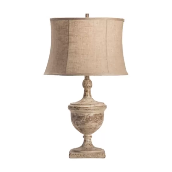Table Lamps-Kirkland's Home Distressed Carved Base Table Lamp Tan
