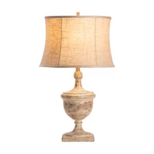 Table Lamps-Kirkland's Home Distressed Carved Base Table Lamp Tan