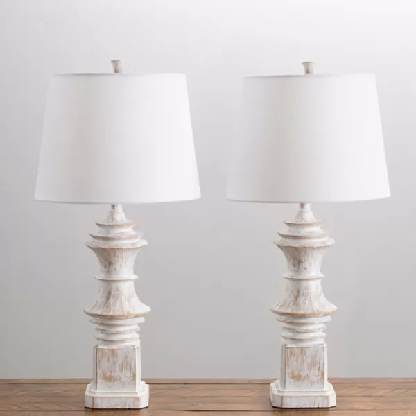 Table Lamps-Kirkland's Home Distressed Cream Carved Table Lamps, Set Of 2 White