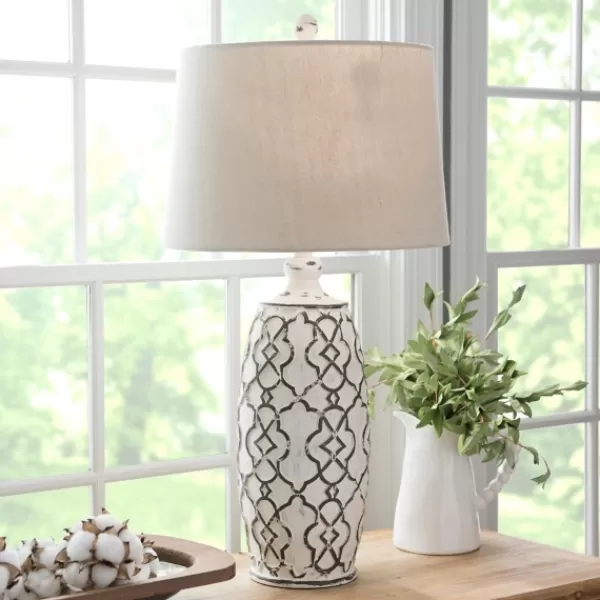Table Lamps-Kirkland's Home Distressed Cream Lilly Table Lamp Tan