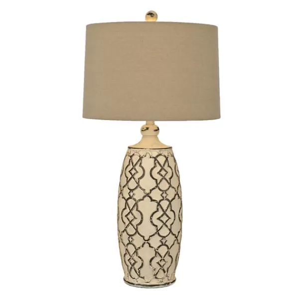 Table Lamps-Kirkland's Home Distressed Cream Lilly Table Lamp Tan