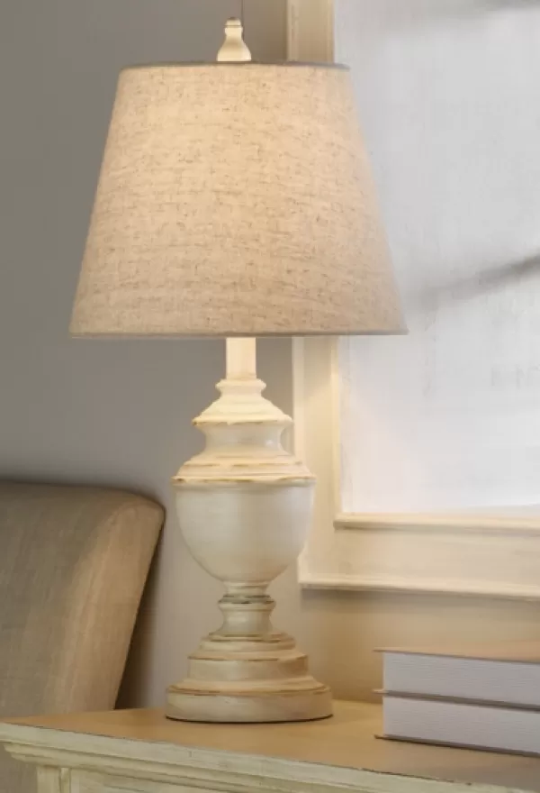 Table Lamps-Kirkland's Home Distressed Cream Table Lamp Tan