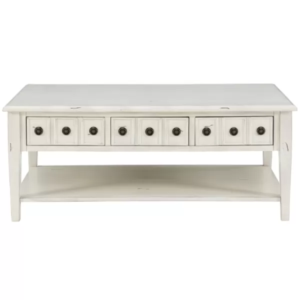 Coffee Tables-Kirkland's Home Distressed Cream Wood 3-Drawer Coffee Table Ivory
