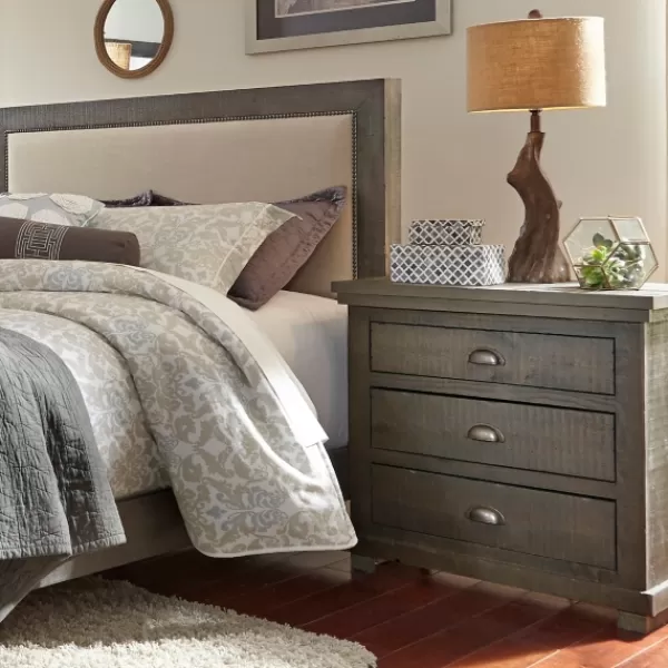 Nightstands-Kirkland's Home Distressed Dark Wooden Willow Nightstand Gray