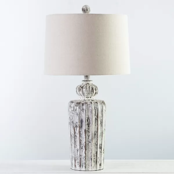 Table Lamps-Kirkland's Home Distressed Fluted Tuscany Table Lamp Ivory