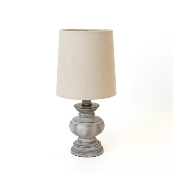 Table Lamps-Kirkland's Home Distressed Gray Baluster Mini Table Lamp Tan