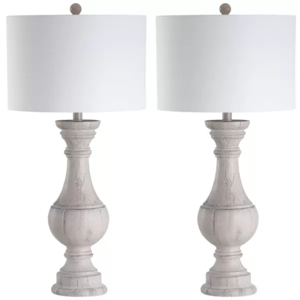 Table Lamps-Kirkland's Home Distressed Ivory Faux Wood Table Lamps, Set Of 2 White