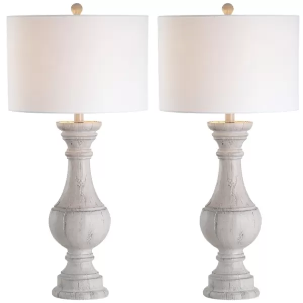 Table Lamps-Kirkland's Home Distressed Ivory Faux Wood Table Lamps, Set Of 2 White