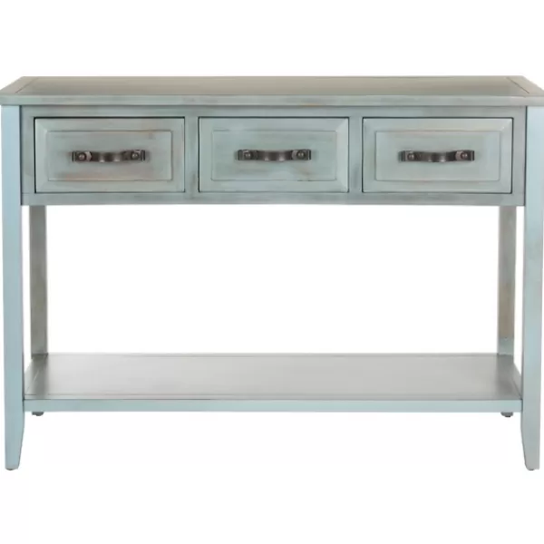 Console Tables-Kirkland's Home Distressed Light 3-Drawer Console Table Blue