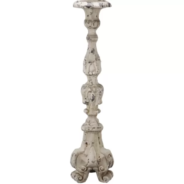 Candle Holders-Kirkland's Home Distressed Ornate Candle Holder, 28 In. White