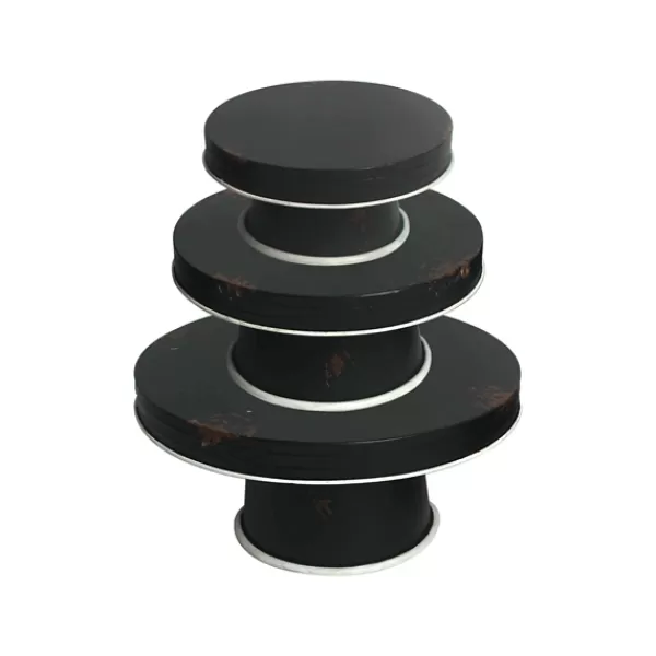 Decorative Trays-Kirkland's Home Distressed Pedestal Trays, Set Of 3 Black