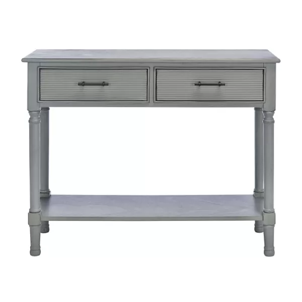 Entryway Furniture-Kirkland's Home Distressed Ronan 2-Drawer Console Table Gray