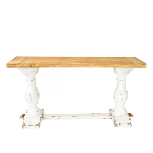 Console Tables-Kirkland's Home Distressed Rustic Carved Console Table White