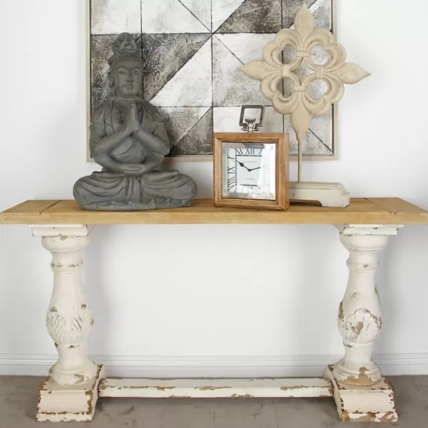 Console Tables-Kirkland's Home Distressed Rustic Carved Console Table White