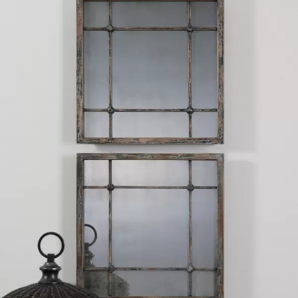 Decorative Mirrors-Kirkland's Home Distressed Slate Blue Wood Wall Mirrors, Set Of 2