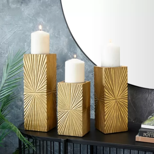 Candle Holders-Kirkland's Home Distressed Sunburst Candle Holders, Set Of 3 Gold