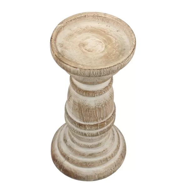 Candle Holders-Kirkland's Home Distressed Turned Wood Candle Holder, 8 In. White