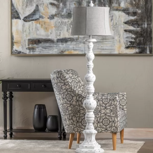 Floor Lamps-Kirkland's Home Distressed White Floor Lamp White/Gray