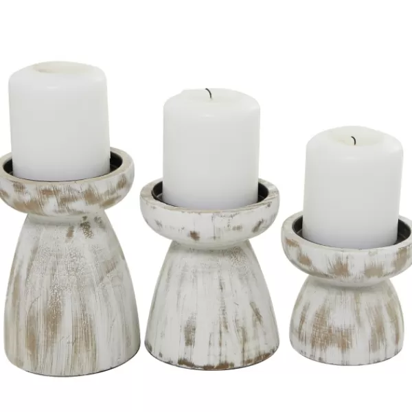 Candle Holders-Kirkland's Home Distressed Wood Pillar Candle Holders, Set Of 3 White