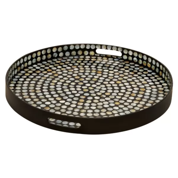 Decorative Trays-Kirkland's Home Dotted Shell Round Wooden Tray Black/Gray/Brown