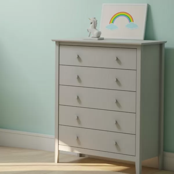 Cabinets & Sideboards-Kirkland's Home Dove Brazilian Pine Wood Five Drawer Chest Gray