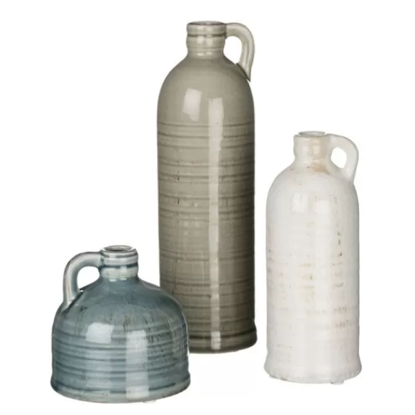 Vases-Kirkland's Home Earth Tones Jug Vases, Set Of 3 Gray/White/Blue