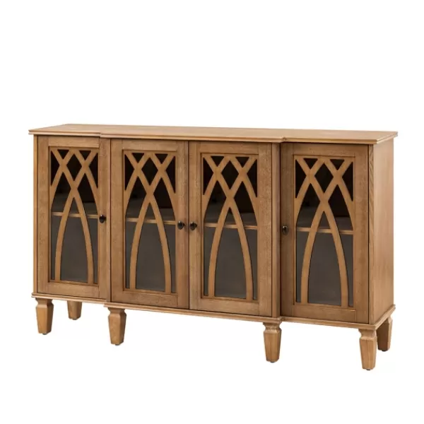 Cabinets & Sideboards-Kirkland's Home Eleanora Acorn Wood 4-Door Sideboard Brown