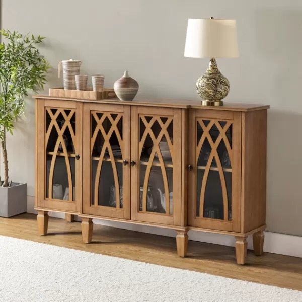 Cabinets & Sideboards-Kirkland's Home Eleanora Acorn Wood 4-Door Sideboard Brown