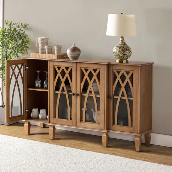 Cabinets & Sideboards-Kirkland's Home Eleanora Acorn Wood 4-Door Sideboard Brown
