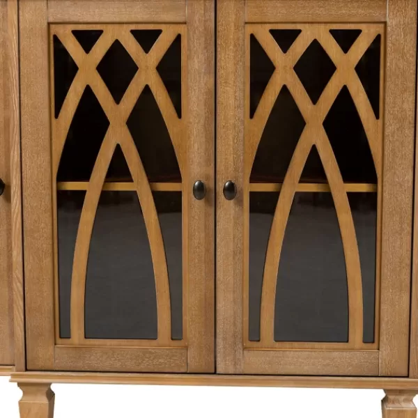 Cabinets & Sideboards-Kirkland's Home Eleanora Acorn Wood 4-Door Sideboard Brown