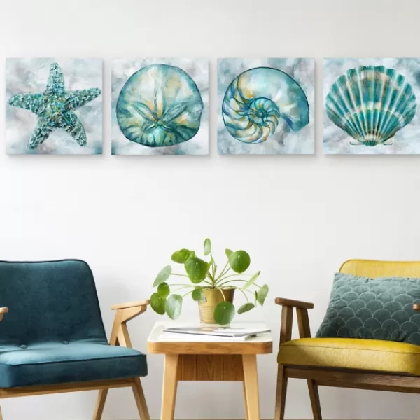 Canvas Art-Kirkland's Home Elegant Shells Canvas Art Prints, Set Of 4 Blue
