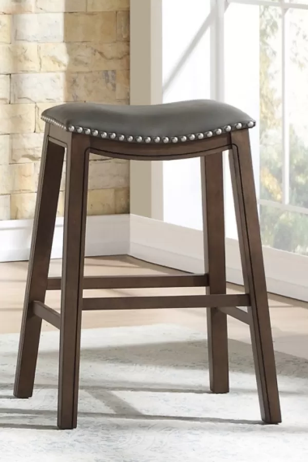 Bar Stools & Counter Height Stools-Kirkland's Home Ella Saddle Bar Stool With Nailhead Trim Gray
