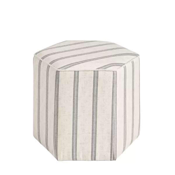 Benches & Ottomans-Kirkland's Home Ellen Stripe Martha Stewart Hexagon Ottoman Ivory