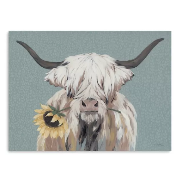 Canvas Art-Kirkland's Home Ellie With A Sunflower Canvas Art Print, 32X24 In. Blue/Ivory/Yellow