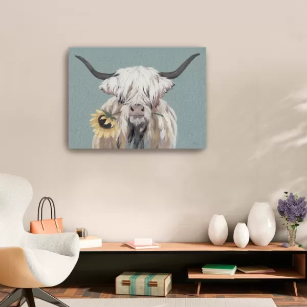 Canvas Art-Kirkland's Home Ellie With A Sunflower Canvas Art Print, 32X24 In. Blue/Ivory/Yellow