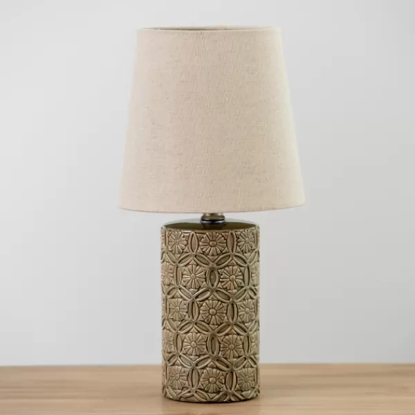 Table Lamps-Kirkland's Home Embossed Floral Medallion Table Lamp Tan