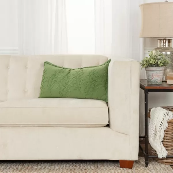 Pillows-Kirkland's Home Embroidered Botanical Pillow Green