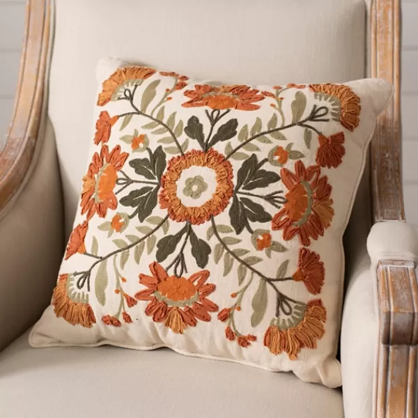 Pillows-Kirkland's Home Embroidered Floral Kaysari Pillow Orange/Tan