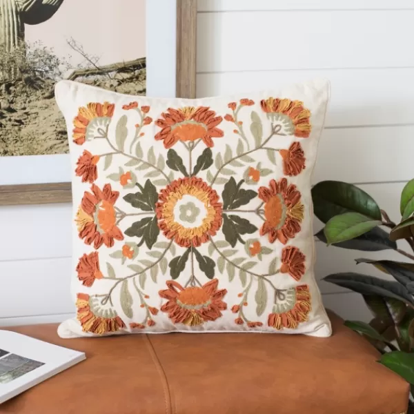 Pillows-Kirkland's Home Embroidered Floral Kaysari Pillow Orange/Tan