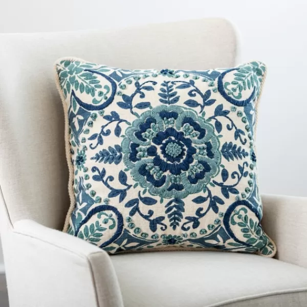 Pillows-Kirkland's Home Embroidered Rope Edge French Claudia Pillow Blue