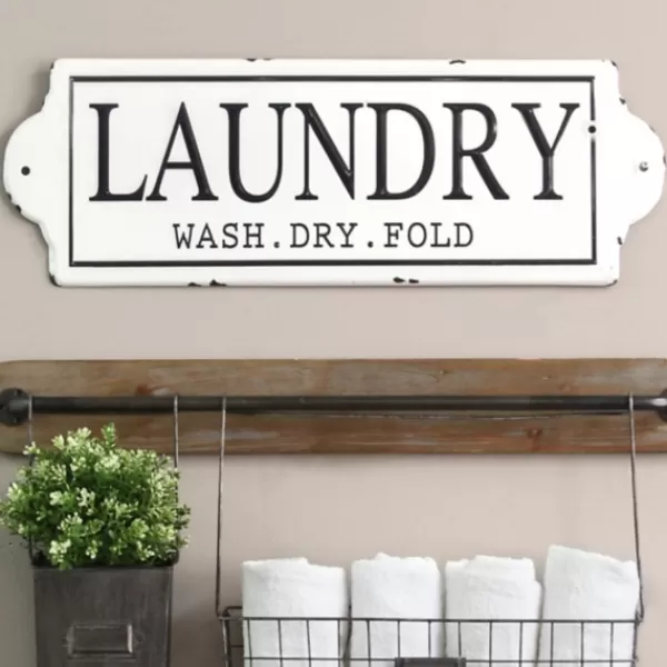 Wall Quotes & Signs-Kirkland's Home Enamel Laundry Wash Dry Fold Wall Plaque White/Black