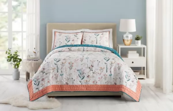 Quilts-Kirkland's Home English Garden King 3-Pc. Quilt Set Blue/Orange/White
