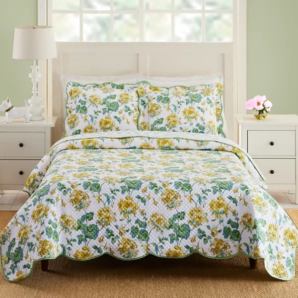 Quilts-Kirkland's Home English Meadow 3-Pc. Queen Quilt Set White/Yellow/Green